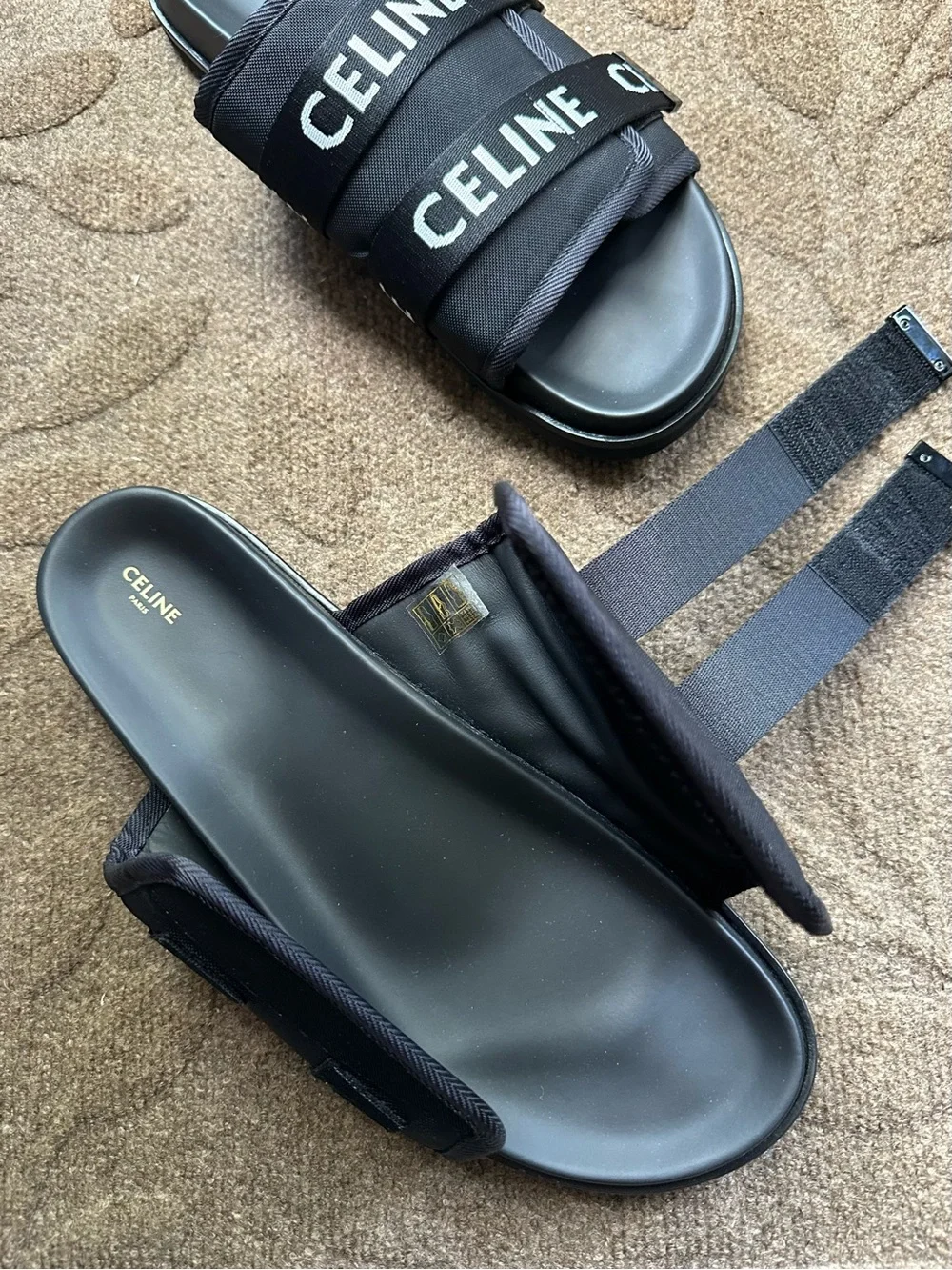 Celine Black Logo-Jacquard Canvas Sandals Men's Slide Sandals 12